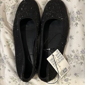 H&M Black Embellished Ballet Flats